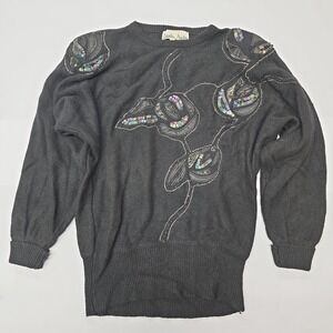 Amelia Austin Black‎ Sequin Floral Embellished Knit Sweater Women's Size M